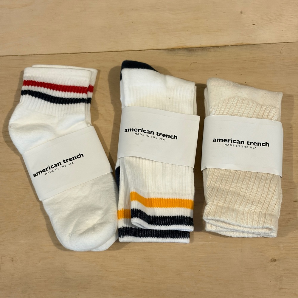 Lot of 3 American Trench Socks Mens 8.5-13 White Kennedy Retro Luxe Athletic